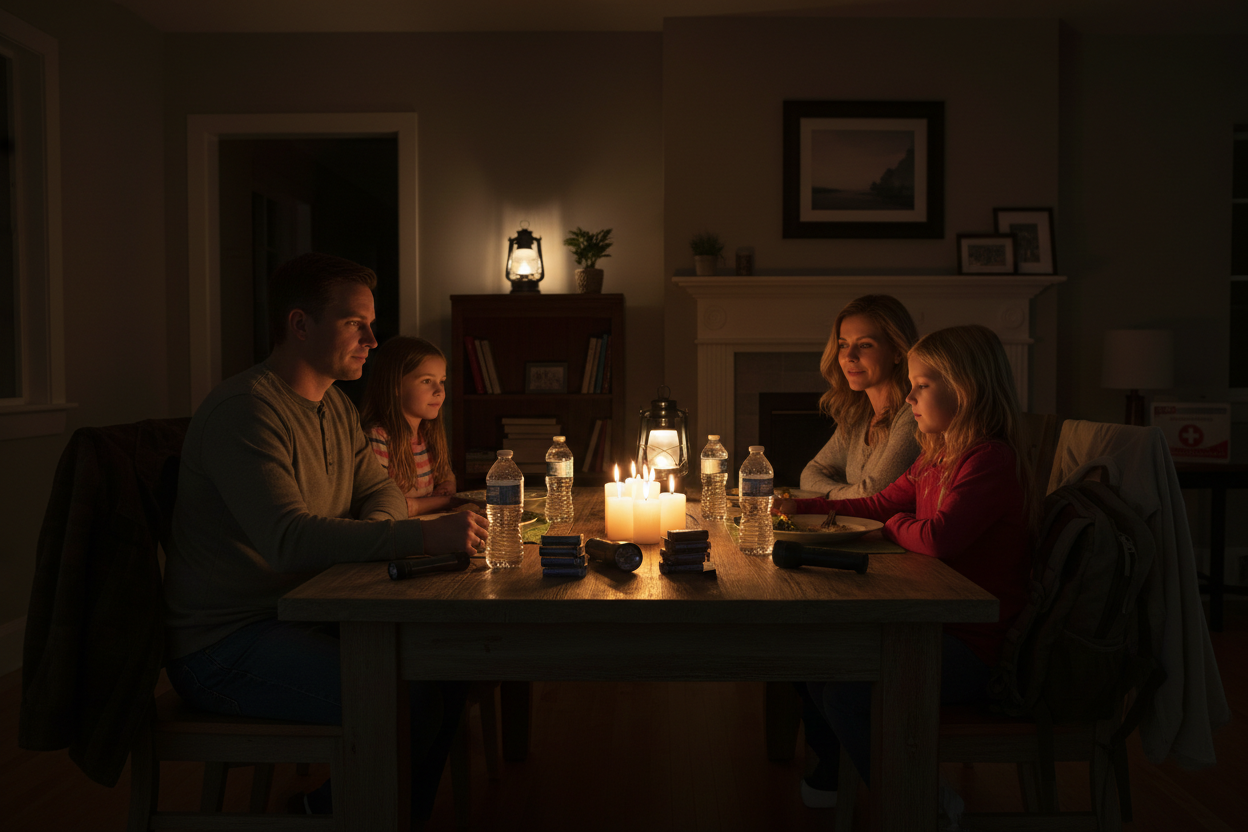 Gezin tijdens stroomuitval
